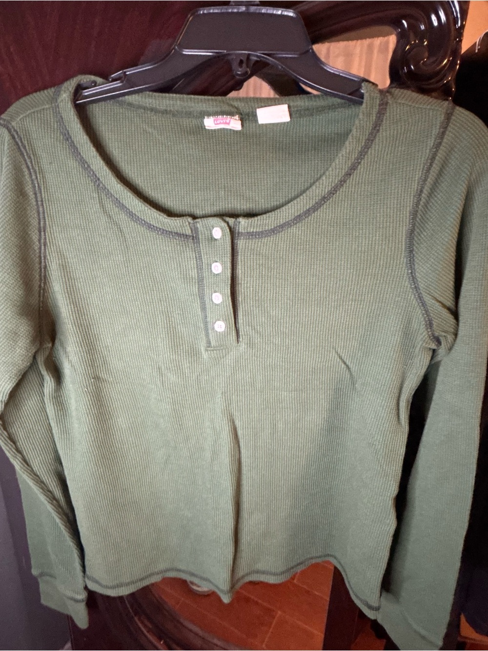 Levi's Olive Ribbed Henley Long Sleeve Top